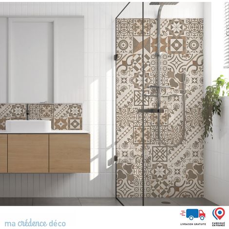 Panneau de douche : Carreaux ciments antique 4 - Couleur Marron clair - Alu composite - 120 - 245 (1/3)
