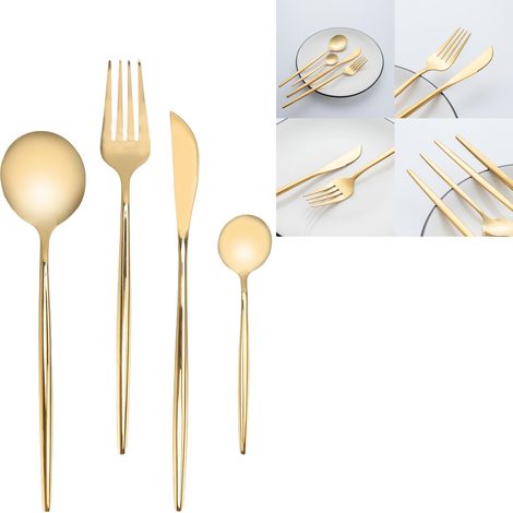 Ensemble de couverts 24 pièces or et argent inoxydable pour mariage, fête et banquet