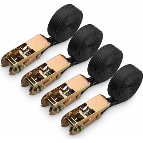 4-teiliges Ratschengurt-Set, Polyester-Ratschengurte für Motorrad, Auto, Fahrrad, Anhänger, Tragkraft 800 kg, 6 m x 25 mm (1/4)