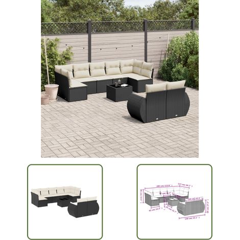 The Living Store Salon de jardin 10 pcs avec coussins noir résine tressée - Salon De Jardin - Mobilier De Jardin - Set Salon - Résine Tressée - Rotin Synthétique (1/3)
