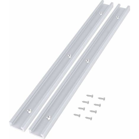 Set di 2 guide a T per il fissaggio di binari, con fessura di fissaggio, bordo dritto, realizzate in lega di alluminio, maniglia di bloccaggio con 8 viti autofilettanti, per lavorazione del legno, fre (1/5)