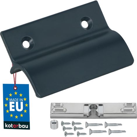 KOTARBAU® Poignée Porte Fenetre avec Loqueteau - Aluminium - Graphite - Poignee de Baie Vitree Coulissante - Poignée de Porte de Terrasse avec Entretoise et Loqueteau (1/4)