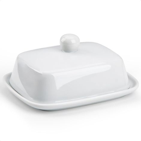 Beurrier Céramique Blanc avec Couvercle et Poignée, Boîte à Beurre en Porcelaine Compact, Conteneur Élégant pour Beurre Individuel, pour Cuisine, Réfrigérateur, Comptoir (1/5)