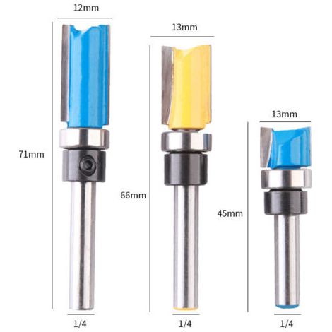 Fraise Defonceuse Droite, 3PCS 1/4&quot Mèches de Routeur en Bois de Carbure, D'embouts Toupie à Finition Affleurante à Motif, Outil de Fraise avec Roulement Supérieur Pour Menuisier Bricolage (1/2)