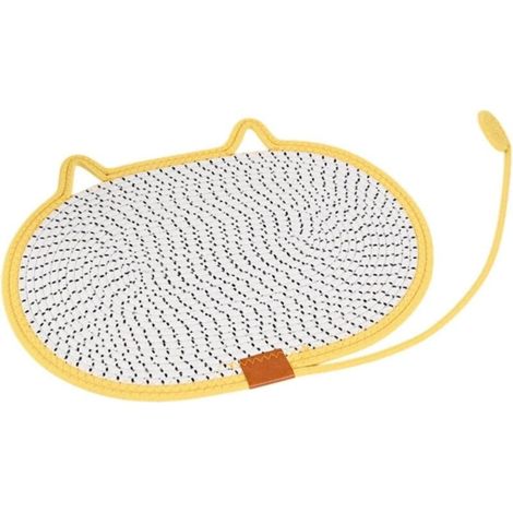 Tapis de protection interactif en forme de tête de chat - Adorable motif texturé en spirale - Idéal pour les canapés et les tapis - Jaune 60 x 40 cm (1/4)
