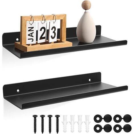 2 Pcs Petites Etagere Murale Noire, Petite Étagère Murale Etagere Noir, Tablette Étagère Flottante Murales Suspendue pour Salle de Bain Chambre à Couche Cuisine Bureau, 30 x 12 x 3,5 cm