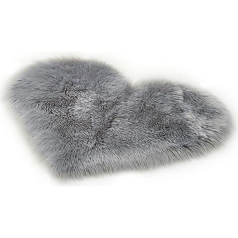 Tapis en fausse fourrure synthétique douce en laine grise en forme de cœur pour la décoration du salon (1/4)