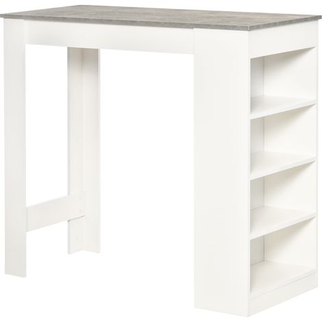 Table bar 2 personnes haute mange debout 4 étagères ouvertes 115x50x102.7cm blanc gris