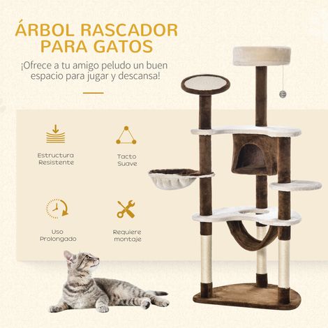 Grande torre per gatti 65x50x153 cm con piattaforme multiple, amaca, palline e grotta (marrone)