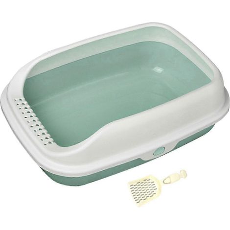 Robuste Katzentoilette, Katzenklo mit Spritzschutz, halboffen mit hohem Rand für kleine Haustiere-Green Medium (1/5)