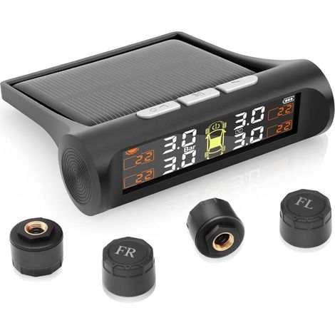 TPMS Système de Surveillance de la Pression des Pneusà,Charge Solaire/USB, Alertes Température,Auto on/Off - Compatible Camping-Car/Berline/SUV/MPV/Remorque (4 Capteurs Externes 3.5 Bar)