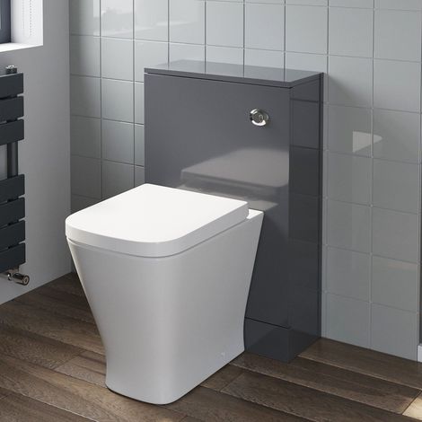 500mm Bathroom Toilet Soft Close Seat Back To Wall Cistern Furniture Unit Grey