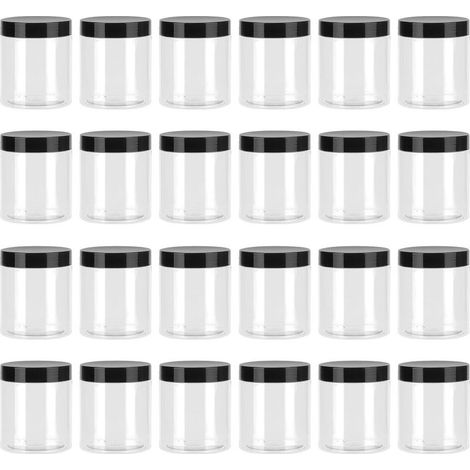 Bocaux rangement cuisine, Lot de 24 boîtes de conservation rondes avec couvercle noir de 250 ml, en plastique avec couvercle noir, hermétiques, pour céréales, farine, sucre dans la cuisine (1/4)