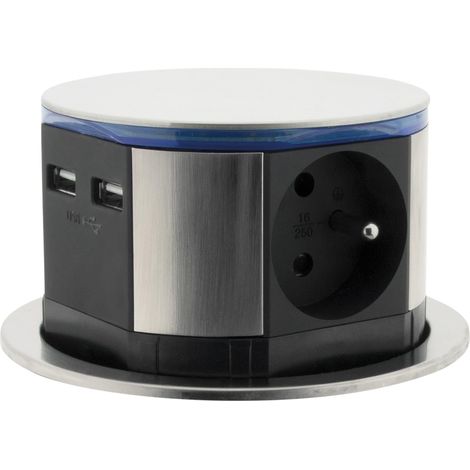 Bloc multiprise encastrable Compact LED 3 Prises 16A 2P+T & 2X USB (1/5)