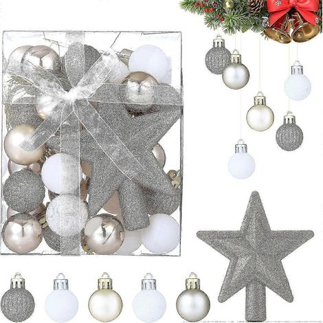 Boules de Noël, 30 boules blanches, dorées et argentées pour sapin de Noël (1/5)