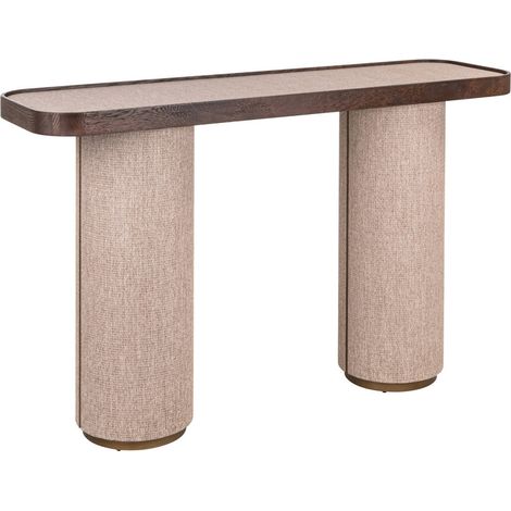Console beige en lin et chêne - beige et bois foncé (1/5)