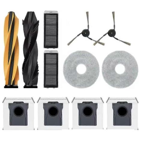 Lot de 12 pièces pour aspirateur Dreame X50 Ultra/X50 Master/L50 Pro Ultra : rouleau, brosse latérale, filtre HEPA, lingette de nettoyage et sac à poussière.