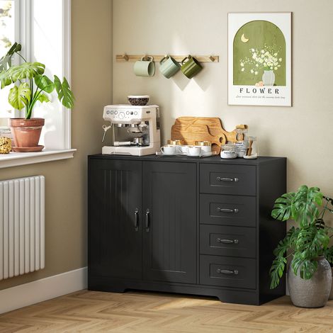 Credenza, cassettiera, stile moderno, 4 cassetti, 1 armadietto, 105 x 40 x 76 cm, nero (1/5)