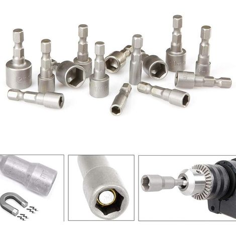 ALLIANDIS10 Pièces Douille Visseuse 6-19mm - Adaptateur Embout, Hexagonal Pour Tournevis à Écrou de pour Perceuse à Main, Tournevis Électrique, Clé à Douille (Acier au chrome vanadium) (1/3)