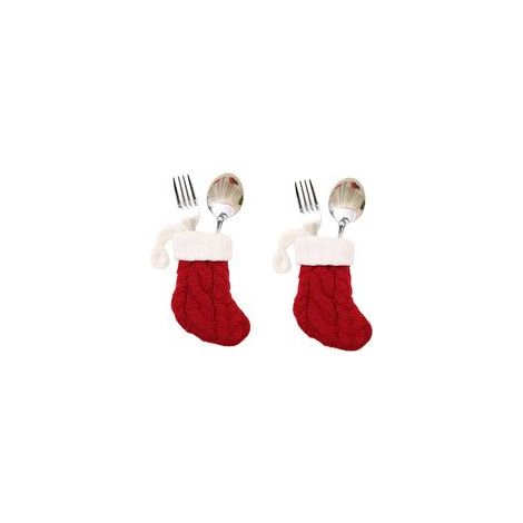 Lot de 2 housses de couverts de Noël tricotées rouge et blanc – (1/5)