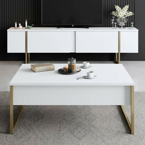 Set Mobili da Soggiorno Mornasco, Modulabile, Apertura a Ribalta, 2 Vani, Bianco (1/5)