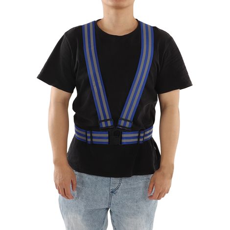 Hochsichtbare, reflektierende Weste, elastisch, leicht, bequem und sicher reflektierender Gürtel, geeignet zum Laufen, Radfahren und für Spaziergänge bei Nacht blau. (1/4)