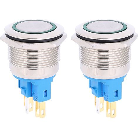 2 pièces DC12-24V IP65 22mm anneau bouton de réinitialisation 6 broches interrupteur poussoir accessoires vert (1/5)
