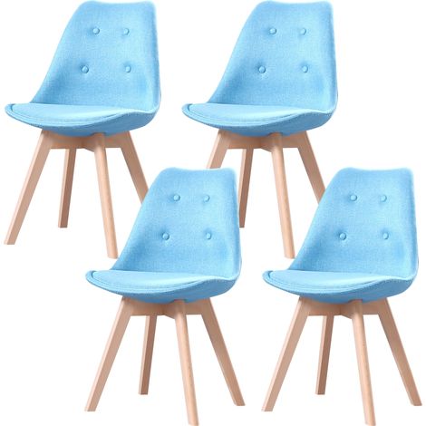 Hobag – Lot de 4 chaises scandinaves en tissu bleu – Pieds en bois – Largeur d'assise 49 cm – Hauteur d'assise 45 cm (1/3)