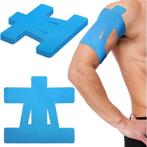 Bande de kinésiologie pour l'épaule en 15 pièces, bande élastique prédécoupée et respirante pour la stabilité et le soutien musculaire des épaules en rotation (bleue). (1/3)