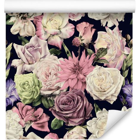 Papel pintado de rosas y tulipanes para salón y dormitorio, 50x1000 cm. (1/5)
