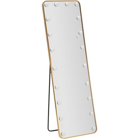 Specchio da terra Hollywood rettangolare con cornice oro e luci LED 57x166 cm