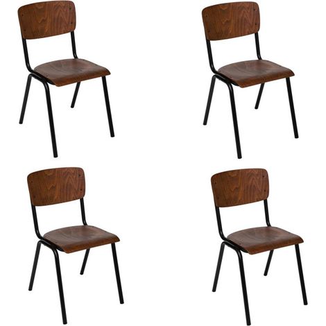 Atmosphera – Lot de 4 chaises vintage 83cm – Fer et contreplaqué frêne – Hauteur d'assise 48cm – Couleur naturel – Faciles d'entretien (1/3)