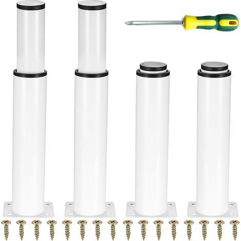 4 Pièces Pieds de Meubles Réglables, Pieds de Table en Métal, Pieds Réglables en Hauteur 0-140 mm, Pieds de pour Meuble Cuisine, Armoires, Lit, Table Pieds - Blanc (1/4)