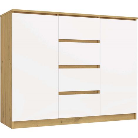 PARME - Commode style moderne chambre/salon/bureau - 120x40x97 - 2 portes+ 4 tiroirs - Artisan et Blanc (1/5)