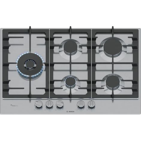 Bosch Serie 6 PCS7A5I90 Piano cottura a gas 75 cm 5 fuochi Acciaio Inox. Colore del prodotto: Acciaio inox, Posizionamento dell'apparecchio: Da incasso, Dimensione della larghezza del piano cottura...