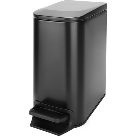 Poubelle de salle de bain compacte avec couvercle, mécanisme de fermeture douce, pédale, poubelle en acier inoxydable de 6 litres/1,6 gallons, avec seau intérieur amovible, (noir mat) (1/5)