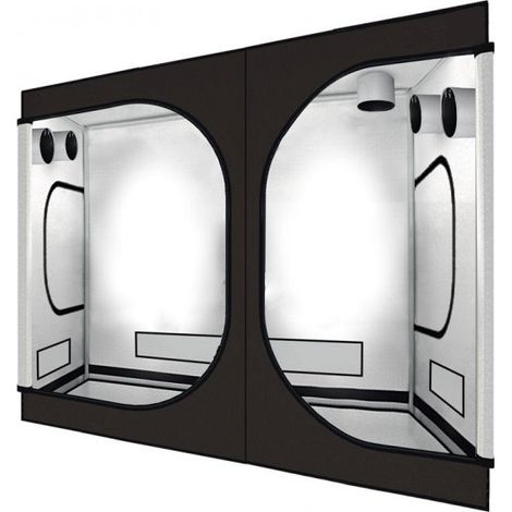 Chambre de culture indoor 240 x 120 x 200 cm – Toile 210D mylar réfléchissante – Grilles d'aération et extraction ajustable – Black Silver (1/6)