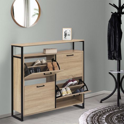 Mueble zapatero LUIS de 4 puertas con estante superior de diseño industrial (1/5)