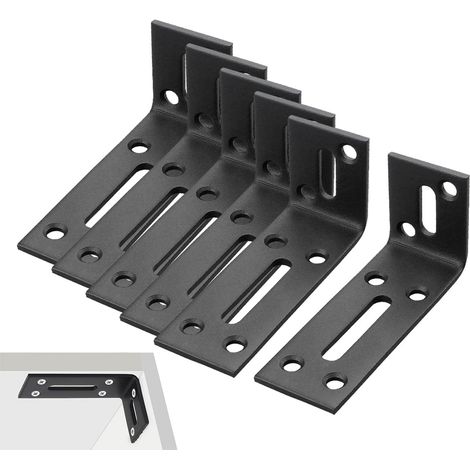 (6 Pièces) Equerre de Fixation Noir Angle Droit Support en forme de L, Équerre Angle Degrés en Acier Inoxydable, pour Fixation et Réparation Meubles (1/5)