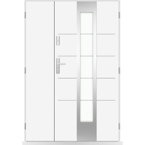 Porte d'entrée double Ondine - 130-140-150x208cm - Couleur: Blanc - Poussant: Droit - Dimensions: 90x40 cm (1/2)