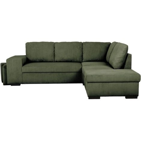 Canapé d'angle convertible réversible - 4/5 places - MITCHELL - Tissu velours côtelé Kaki - Coffre, Poufs - 247 x 205 x 91 cm (1/5)