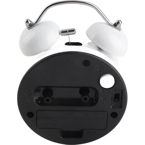 Réveil mécanique avec double cloche 3 pouces - Moderne et métallique pour bedside - Fonctionne sur batterie AA et offre une alarme sonore silencieuse - Désign blanc avec lumière douce et chiffres arab (1/4)