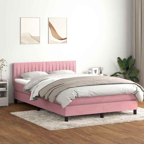 Cama box spring con colchón y LED terciopelo rosa 160x210 cm (1/5)