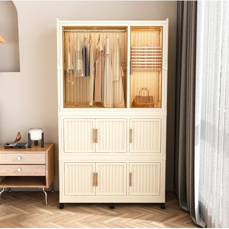 Armadio modulare pieghevole in PP, 9 ante magnetiche, 92 x 45 x 158 cm, beige (1/5)