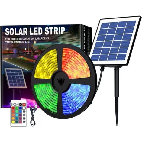 Lampe solaire, 16 couleurs, bande lumineuse LED, 10 mètres, éclairage de jardin, bande lumineuse décorative pour patio (1/5)
