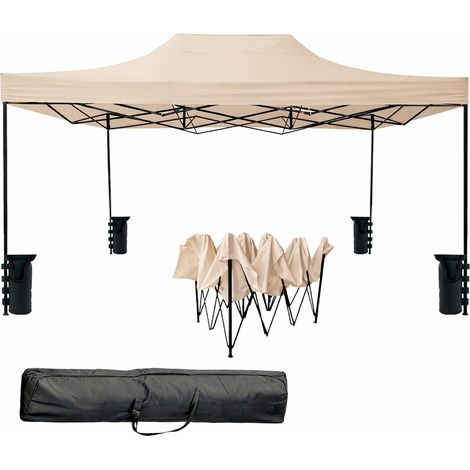 Gazebo Professionale Richiudibile Automatico In Acciaio Con Struttura A Fisarmonica Telo Oxford 1200D PVC Impermeabile E Anti UV Con Sacche Zavorra E Borsa Trasporto Per Sagre Feste Eventi 3x4.5 M Bei (1/5)