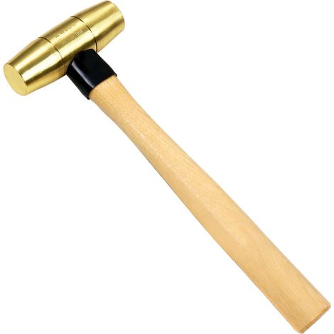 Marteau mécanicien de forgeron avec Manche en Bois,450g(1lb) Masse en Laiton,Longue 300mm,résistante à la corrosion (1/5)