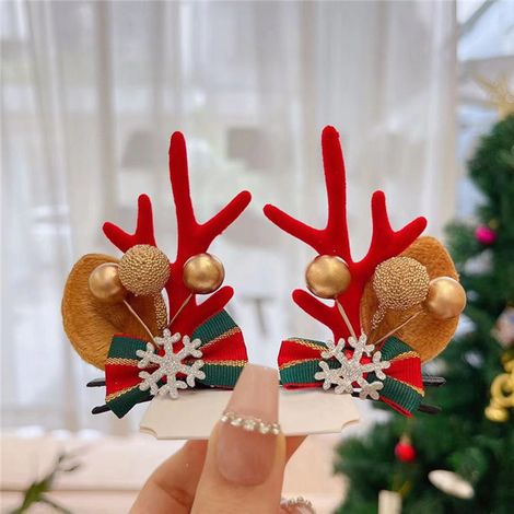 Christmas Antler Hair Clips Cute Exquisite Plush Reindeer Hair Barrettes for Christmas Parties Birthday Parties Cosplay 18 Snowflake Bow Tie Red Antlers