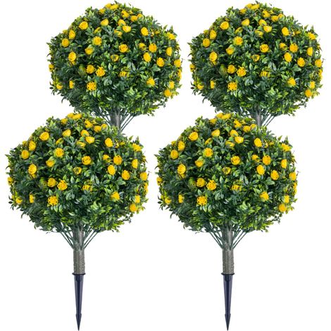 Arbre topiaire artificiel réaliste pour décoration intérieure/extérieurérieur – Plante ornementale facile d'entretien – Lot de 4 avec piquet – maison, jardin, terrasse (1/5)