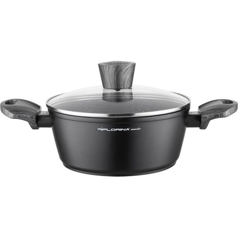 Casserole en Aluminium (2,5 l) Casserole Induction 20 cm Diamètre Marmite pour Induction, Gaz, Electrique Batterie de Cuisine Revêtement Antiadhésif Couleur: Noir (1/5)